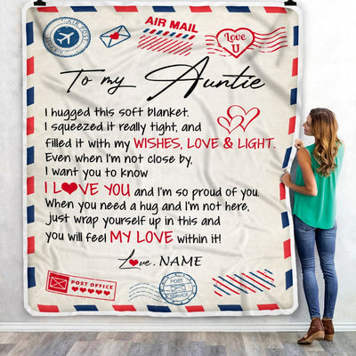Personalized To My Auntie Blanket From Niece Nephew Air Mail Letter I Love You Auntie Birthday Mothers Day Christmas Customized Fleece Throw Blanket | siriusteestore