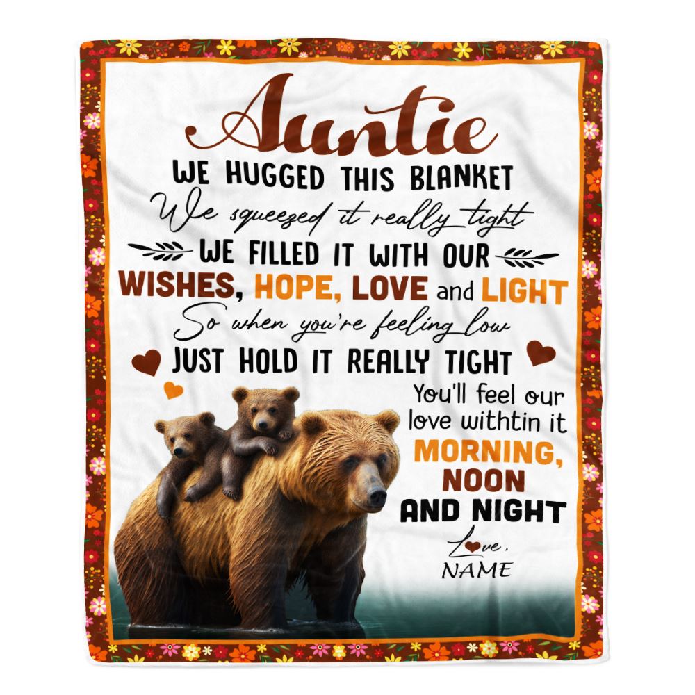 Personalized To My Auntie Blanket From Niece Nephew Bear I Love You Auntie Birthday Mothers Day Thanksgiving Christmas Customized Fleece Throw Blanket | siriusteestore