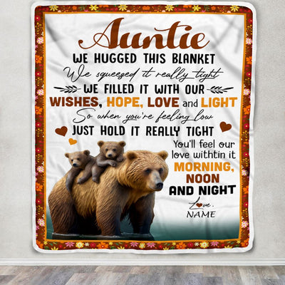 Personalized To My Auntie Blanket From Niece Nephew Bear I Love You Auntie Birthday Mothers Day Thanksgiving Christmas Customized Fleece Throw Blanket | siriusteestore