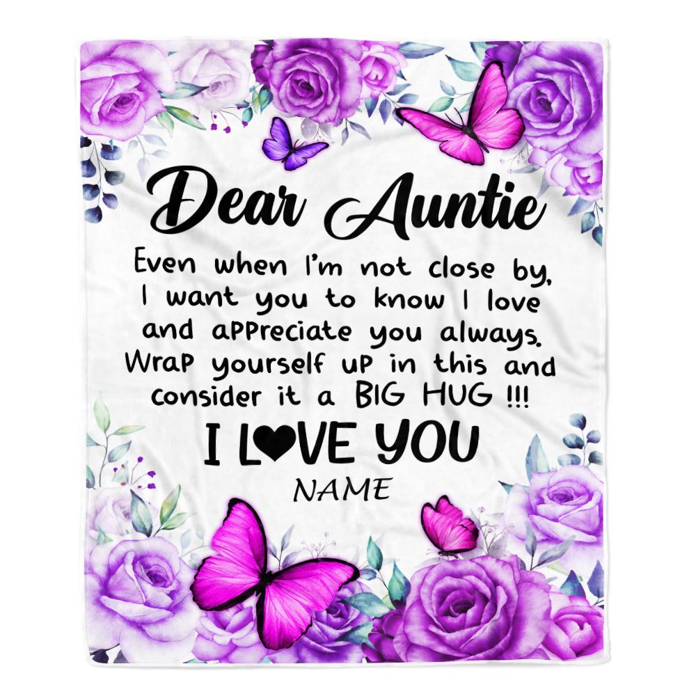 Personalized To My Auntie Blanket From Niece Nephew Butterfly Love And Appreciate Auntie Birthday Mothers Day Christmas Customized Fleece Throw Blanket | siriusteestore