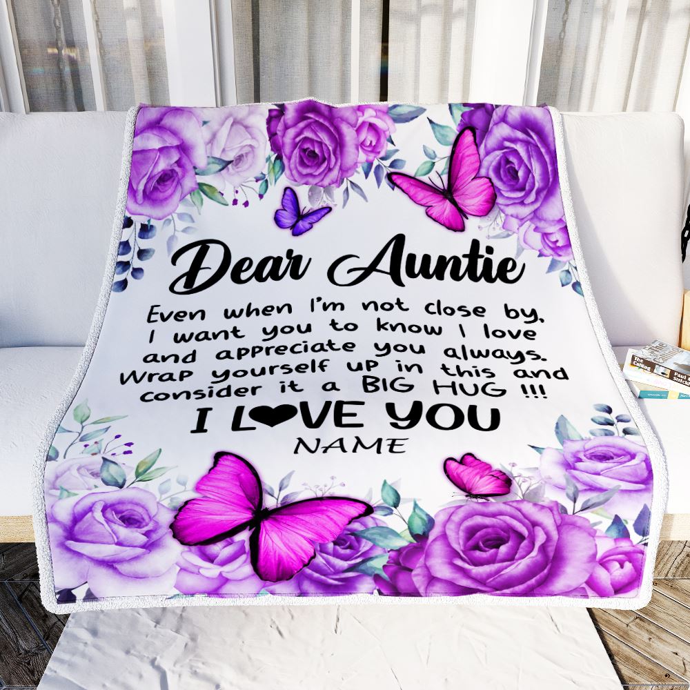 Personalized To My Auntie Blanket From Niece Nephew Butterfly Love And Appreciate Auntie Birthday Mothers Day Christmas Customized Fleece Throw Blanket | siriusteestore