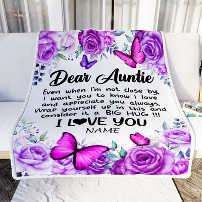 Personalized To My Auntie Blanket From Niece Nephew Butterfly Love And Appreciate Auntie Birthday Mothers Day Christmas Customized Fleece Throw Blanket | siriusteestore