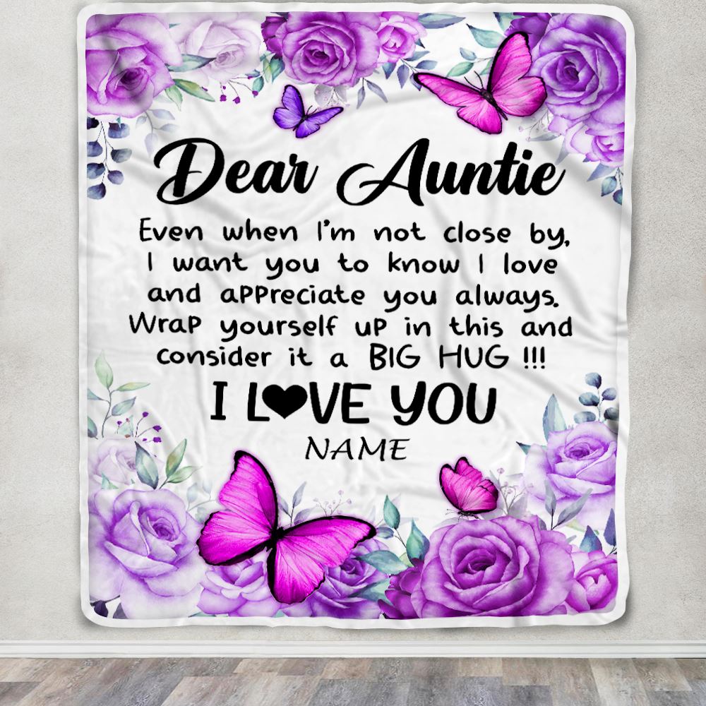 Personalized To My Auntie Blanket From Niece Nephew Butterfly Love And Appreciate Auntie Birthday Mothers Day Christmas Customized Fleece Throw Blanket | siriusteestore