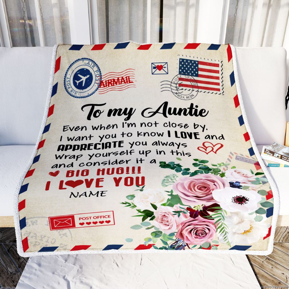 Personalized To My Auntie Blanket From Niece Nephew Floral Air Mail Letter I Love You Auntie Birthday Mothers Day Christmas Customized Fleece Throw Blanket | siriusteestore