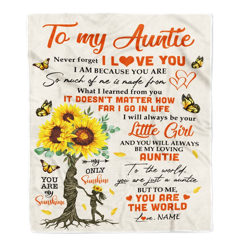Personalized To My Auntie Blanket From Niece Sunflower Never Forget I Love You Auntie Birthday Mothers Day Christmas Customized Bed Fleece Throw Blanket | siriusteestore