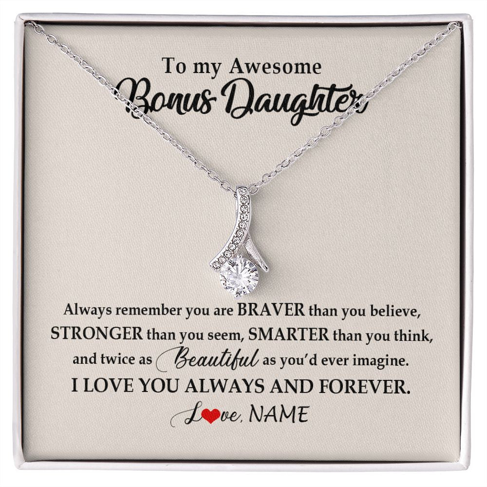Alluring Beauty Necklace | Personalized To My Awesome Bonus Daughter Necklace From Stepmom I Love You Always And Forever Stepdaughter Birthday Christmas Customized Gift Box Message Card | siriusteestore