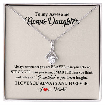 Alluring Beauty Necklace | Personalized To My Awesome Bonus Daughter Necklace From Stepmom I Love You Always And Forever Stepdaughter Birthday Christmas Customized Gift Box Message Card | siriusteestore