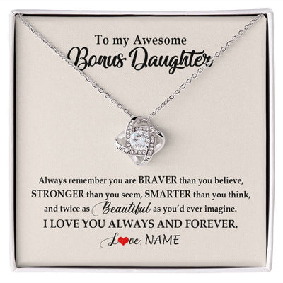 Love Knot Necklace | Personalized To My Awesome Bonus Daughter Necklace From Stepmom I Love You Always And Forever Stepdaughter Birthday Christmas Customized Gift Box Message Card | siriusteestore
