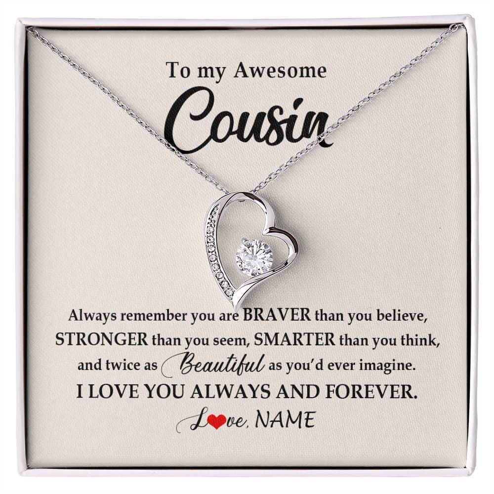Forever Love Necklace | Personalized To My Awesome Cousin Necklace From Family I Love You Always And Forever Cousin Jewelry Birthday Christmas Customized Gift Box Message Card | siriusteestore