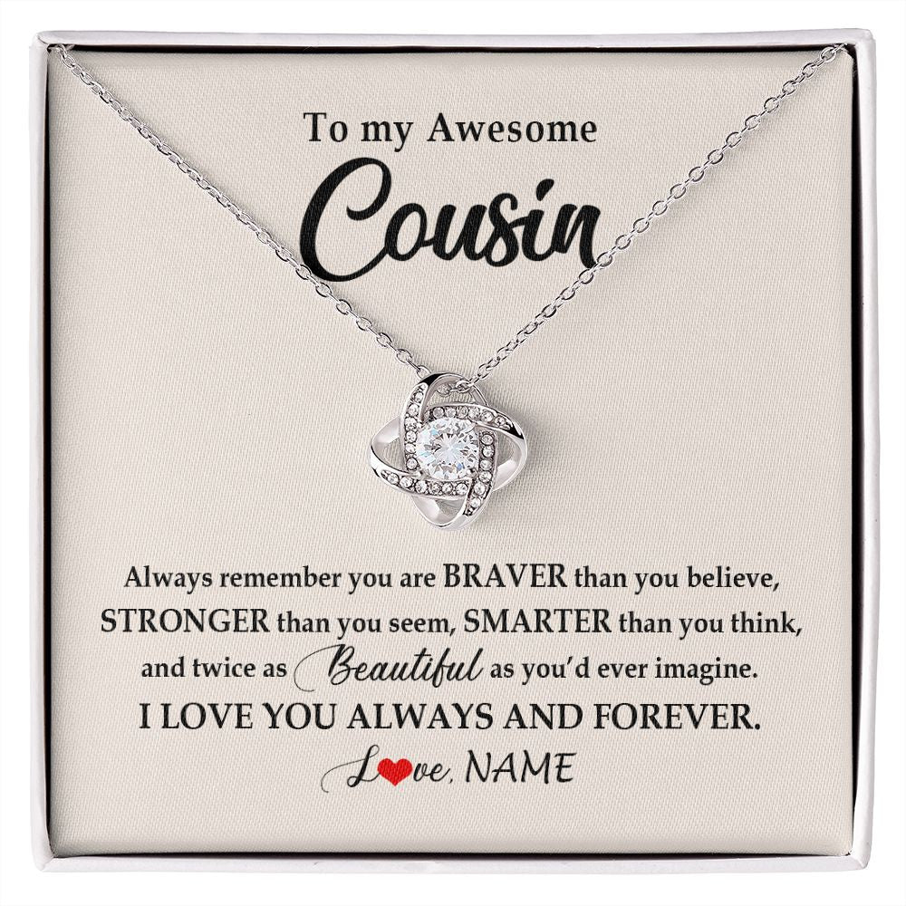 Love Knot Necklace | Personalized To My Awesome Cousin Necklace From Family I Love You Always And Forever Cousin Jewelry Birthday Christmas Customized Gift Box Message Card | siriusteestore