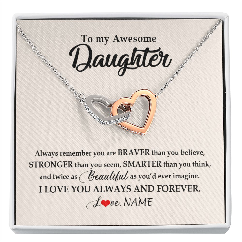 Interlocking Hearts Necklace | Personalized To My Awesome Daughter Necklace From Mom Dad I Love You Always And Forever Daughter Birthday Christmas Jewelry Customized Gift Box Message Card | siriusteestore