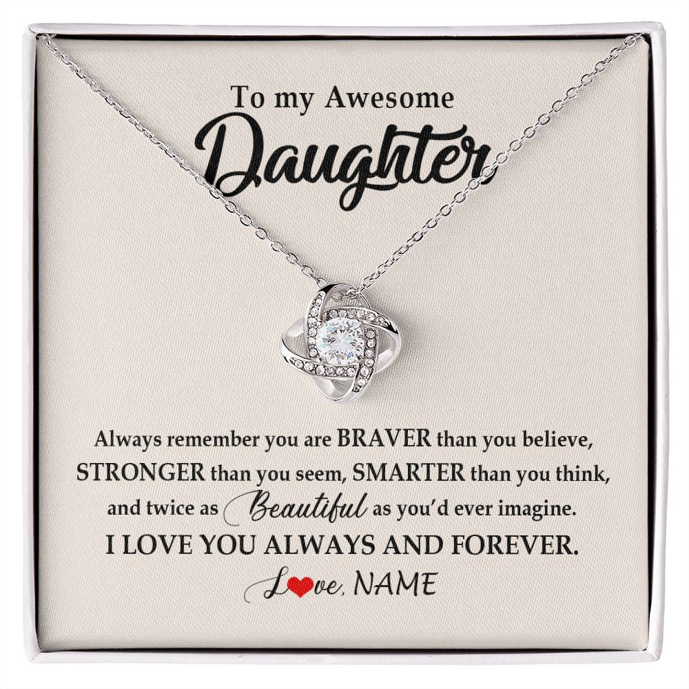 Love Knot Necklace | Personalized To My Awesome Daughter Necklace From Mom Dad I Love You Always And Forever Daughter Birthday Christmas Jewelry Customized Gift Box Message Card | siriusteestore