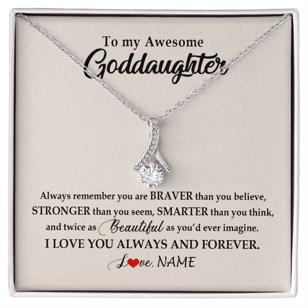 Alluring Beauty Necklace | Personalized To My Awesome Goddaughter Necklace From Godmother I Love You Always And Forever Goddaughter Birthday Christmas Customized Gift Box Message Card | siriusteestore