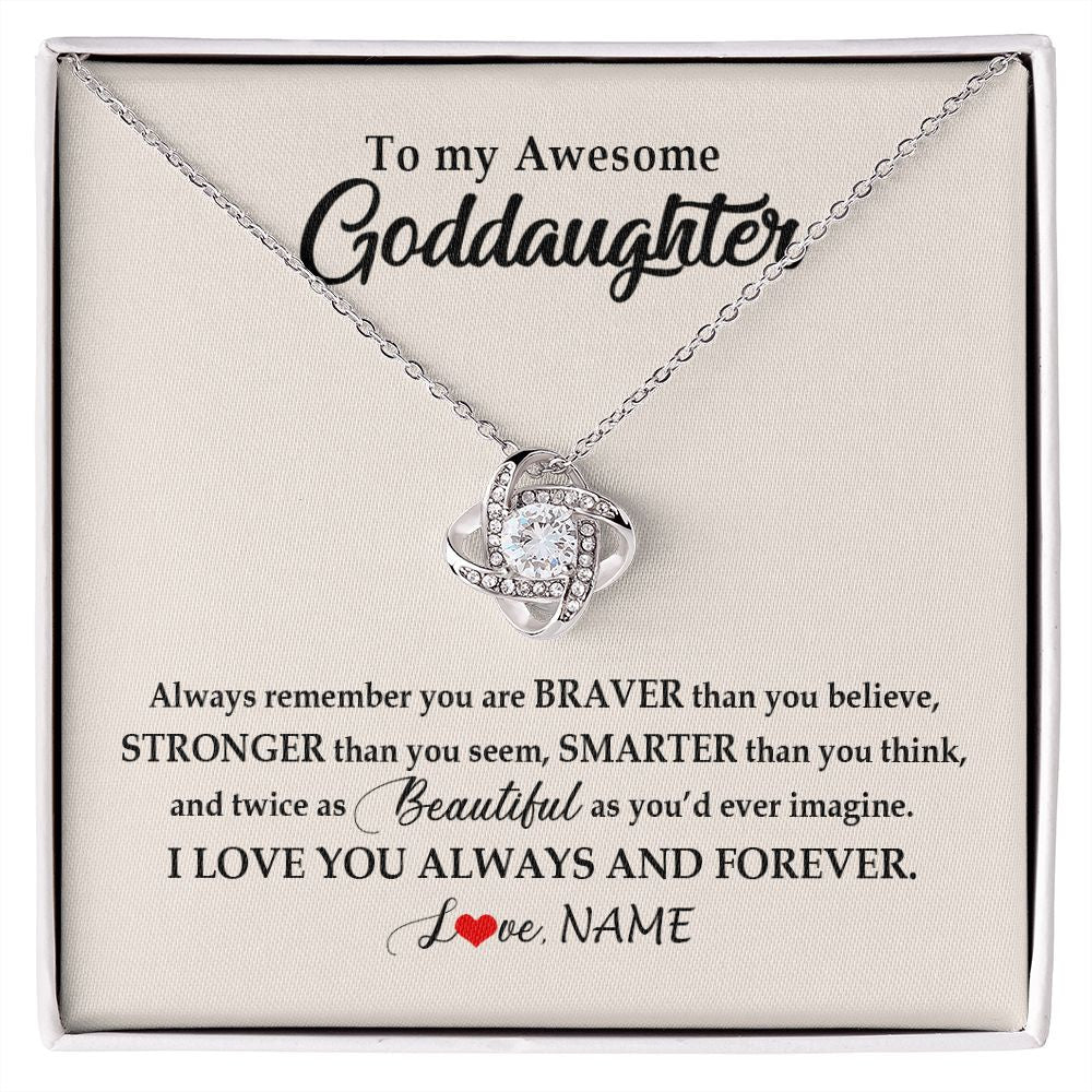 Love Knot Necklace | Personalized To My Awesome Goddaughter Necklace From Godmother I Love You Always And Forever Goddaughter Birthday Christmas Customized Gift Box Message Card | siriusteestore