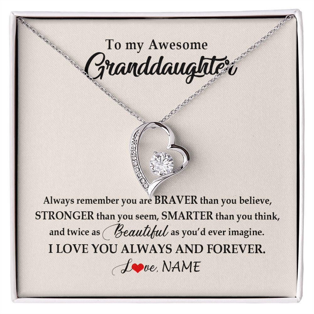 Forever Love Necklace | Personalized To My Awesome Granddaughter Necklace From Grandma Nana I Love You Always And Forever Granddaughter Birthday Customized Gift Box Message Card | siriusteestore