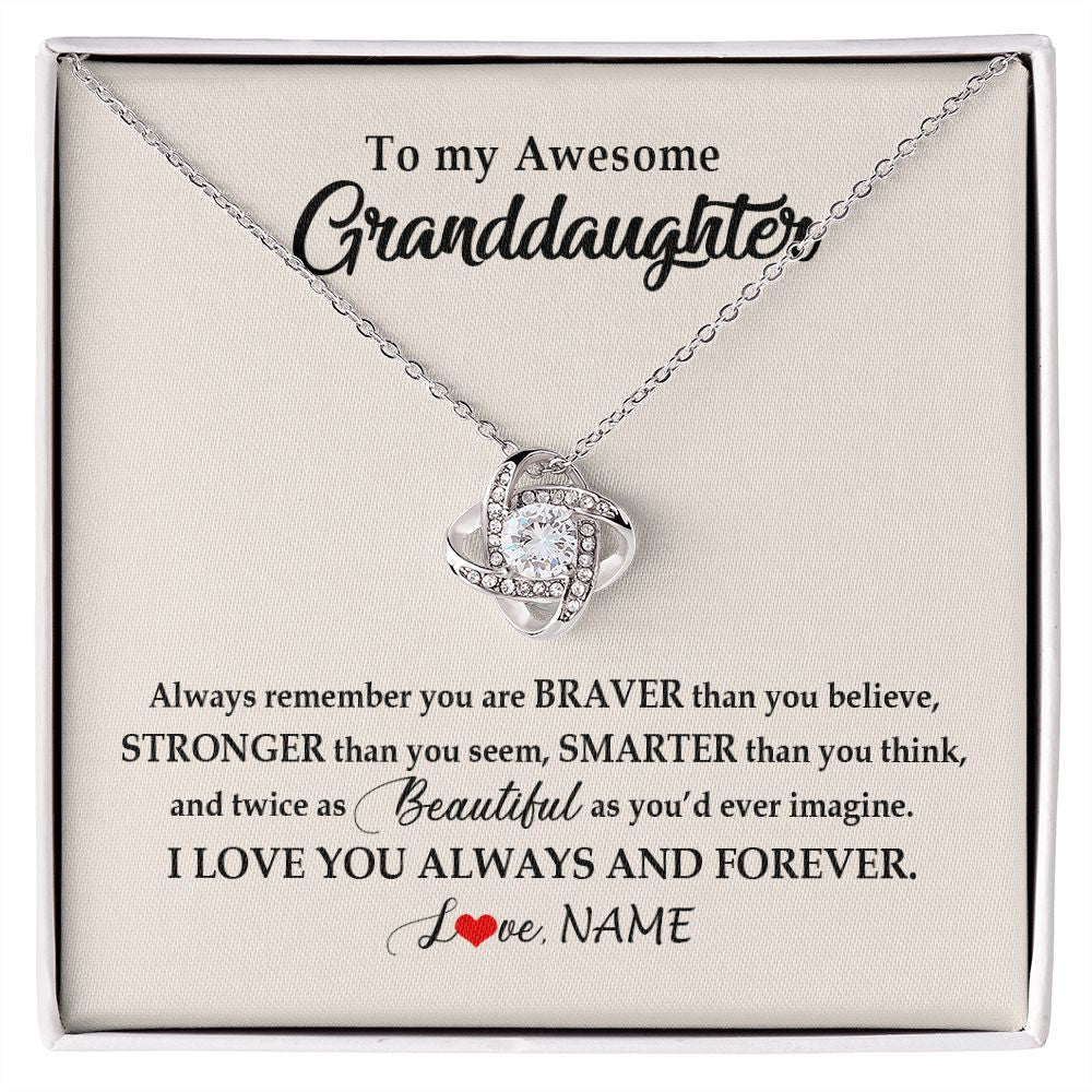 Love Knot Necklace | Personalized To My Awesome Granddaughter Necklace From Grandma Nana I Love You Always And Forever Granddaughter Birthday Customized Gift Box Message Card | siriusteestore