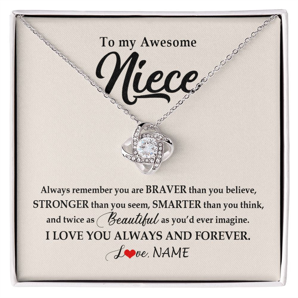 Love Knot Necklace | Personalized To My Awesome Niece Necklace From Aunt Uncle I Love You Always And Forever Niece Jewelry Birthday Christmas Customized Gift Box Message Card | siriusteestore