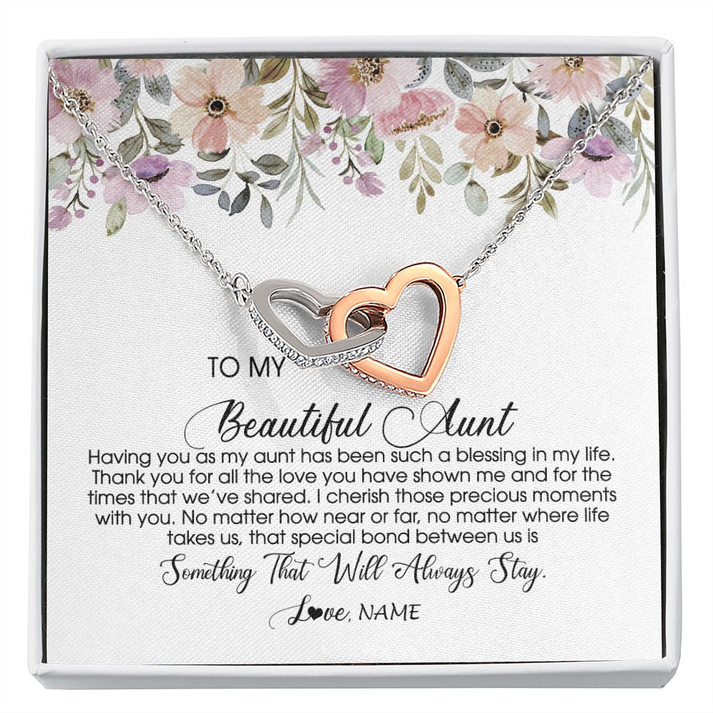 Interlocking Hearts Necklace | Personalized To My Beautiful Aunt Necklace From Niece Nephew Having You As My Aunt Auntie Birthday Mothers Day Christmas Customized Gift Box Message Card | siriusteestore