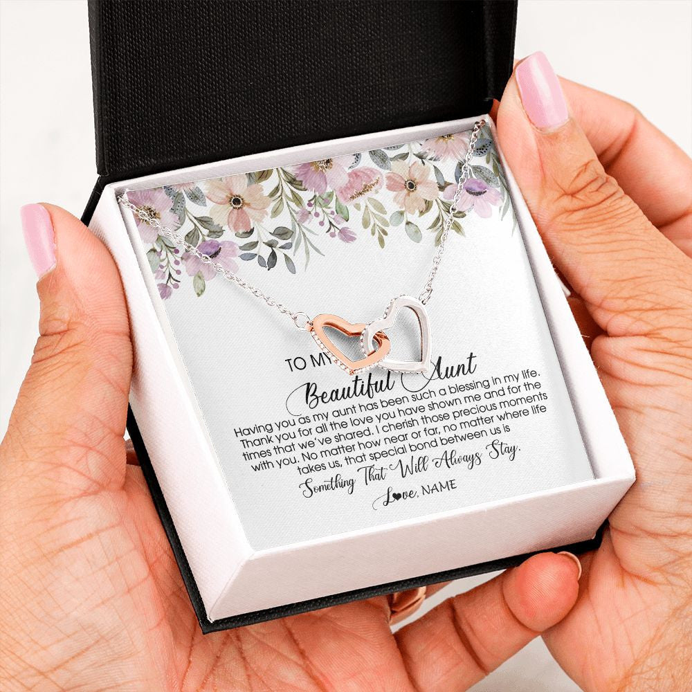Interlocking Hearts Necklace | Personalized To My Beautiful Aunt Necklace From Niece Nephew Having You As My Aunt Auntie Birthday Mothers Day Christmas Customized Gift Box Message Card | siriusteestore