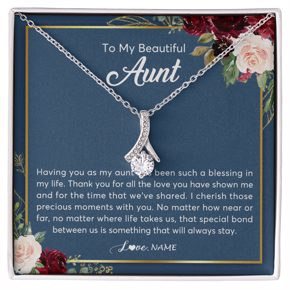 Alluring Beauty Necklace | Personalized To My Beautiful Aunt Necklace From Niece Nephew Thank You For All The Love Aunt Jewelry Birthday Christmas Customized Gift Box Message Card | siriusteestore
