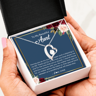 Forever Love Necklace | Personalized To My Beautiful Aunt Necklace From Niece Nephew Thank You For All The Love Aunt Jewelry Birthday Christmas Customized Gift Box Message Card | siriusteestore