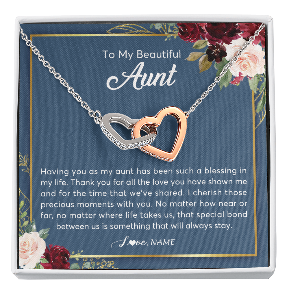Interlocking Hearts Necklace | Personalized To My Beautiful Aunt Necklace From Niece Nephew Thank You For All The Love Aunt Jewelry Birthday Christmas Customized Gift Box Message Card | siriusteestore