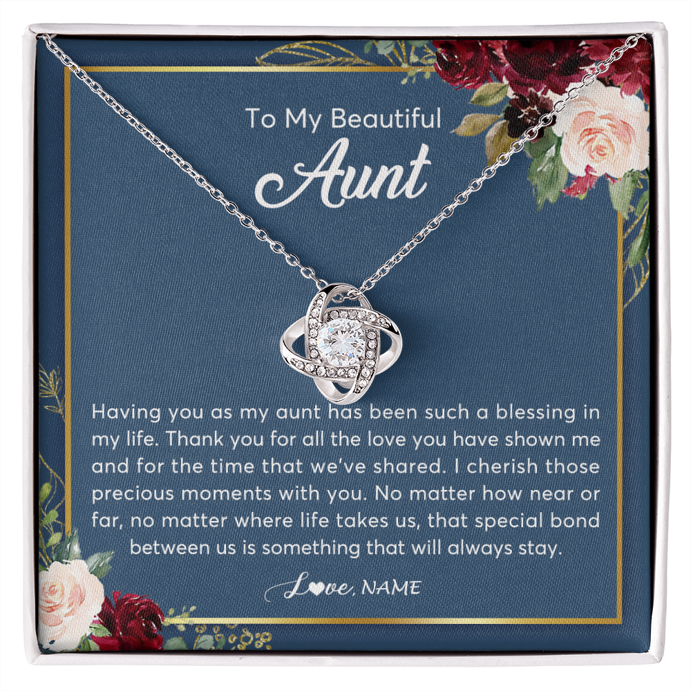 Love Knot Necklace | Personalized To My Beautiful Aunt Necklace From Niece Nephew Thank You For All The Love Aunt Jewelry Birthday Christmas Customized Gift Box Message Card | siriusteestore
