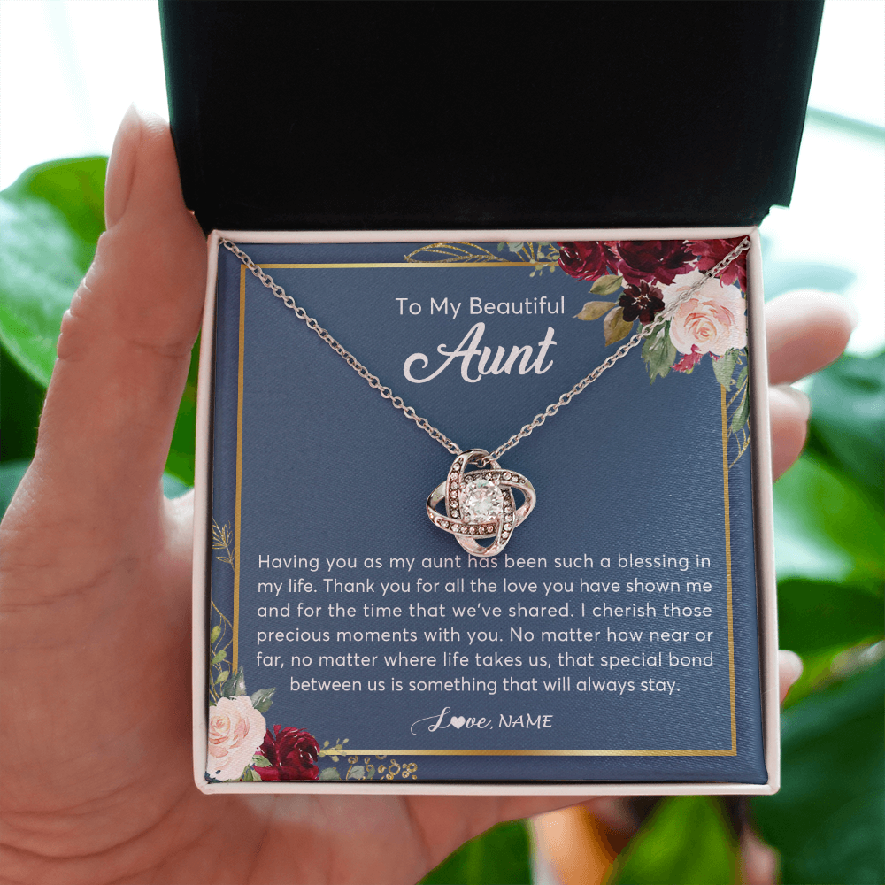 Love Knot Necklace | Personalized To My Beautiful Aunt Necklace From Niece Nephew Thank You For All The Love Aunt Jewelry Birthday Christmas Customized Gift Box Message Card | siriusteestore