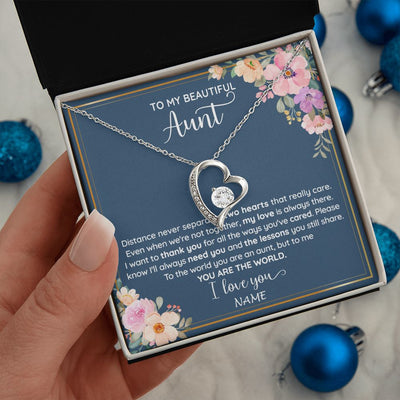 Forever Love Necklace | Personalized To My Beautiful Aunt Necklace From Niece Nephew You Are The World Aunt Birthday Mothers Day Christmas Jewelry Customized Gift Box Message Card | siriusteestore