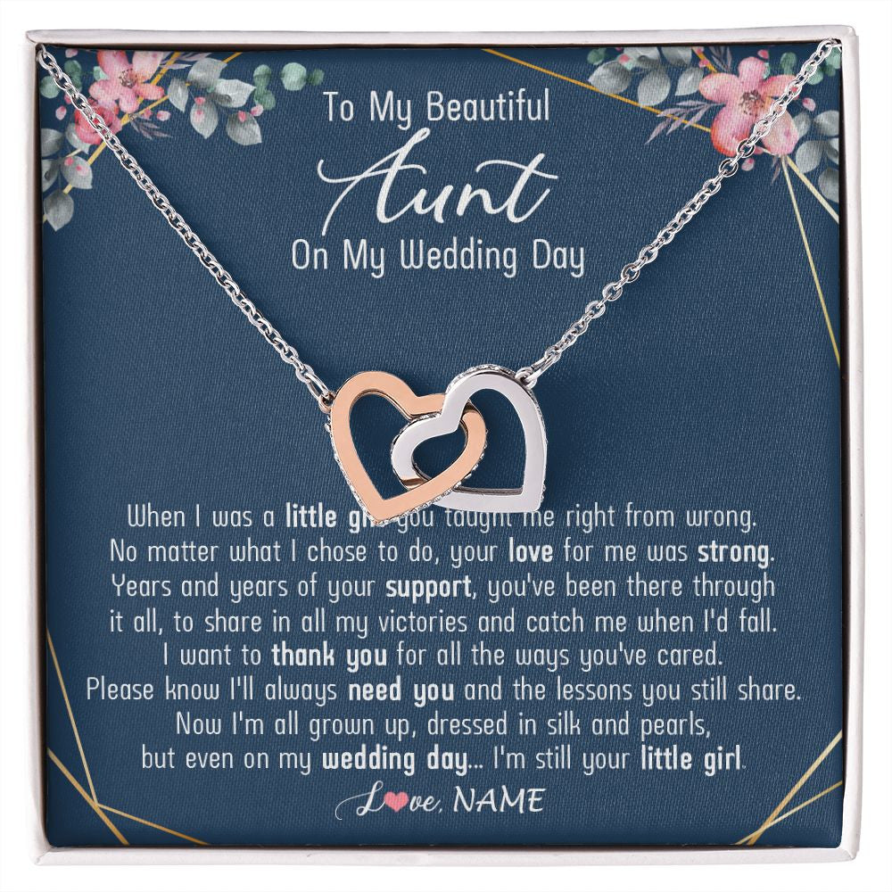 Interlocking Hearts Necklace | Personalized To My Beautiful Aunt Necklace From Niece On My Wedding Day Aunt Of The Bride From Niece Aunt Jewelry Customized Gift Box Message Card | siriusteestore
