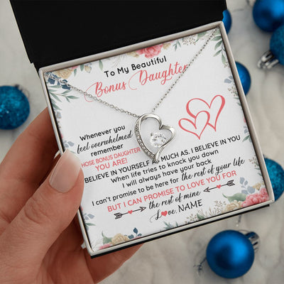 Forever Love Necklace | Personalized To My Beautiful Bonus Daughter Necklace From Stepfather Believe In You Stepdaughter Birthday Christmas Jewelry Customized Gift Box Message Card | siriusteestore
