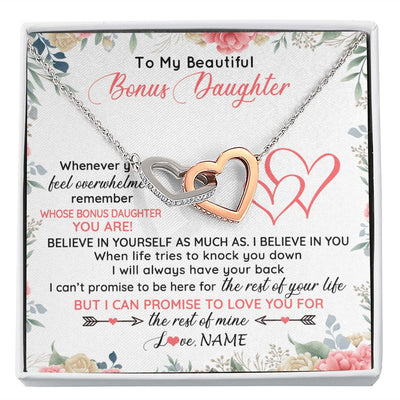 Interlocking Hearts Necklace | Personalized To My Beautiful Bonus Daughter Necklace From Stepfather Believe In You Stepdaughter Birthday Christmas Jewelry Customized Gift Box Message Card | siriusteestore
