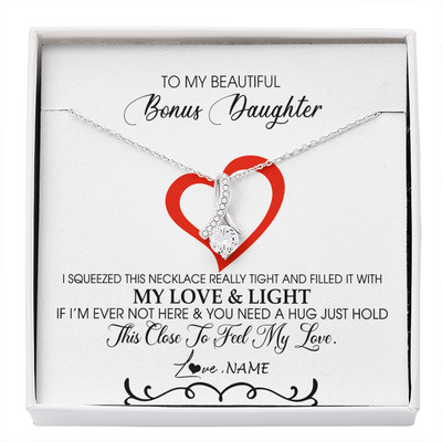 Alluring Beauty Necklace | Personalized To My Beautiful Bonus Daughter Necklace From Stepmother Filled With My Love and Light Stepdaughter Birthday Christmas Customized Message Card | siriusteestore
