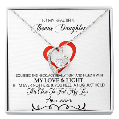 Forever Love Necklace | Personalized To My Beautiful Bonus Daughter Necklace From Stepmother Filled With My Love and Light Stepdaughter Birthday Christmas Customized Message Card | siriusteestore