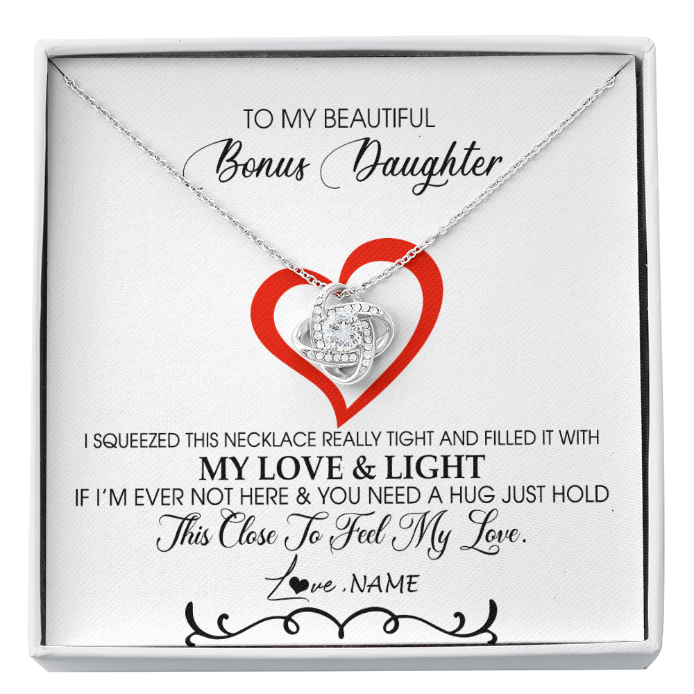 Love Knot Necklace | Personalized To My Beautiful Bonus Daughter Necklace From Stepmother Filled With My Love and Light Stepdaughter Birthday Christmas Customized Message Card | siriusteestore
