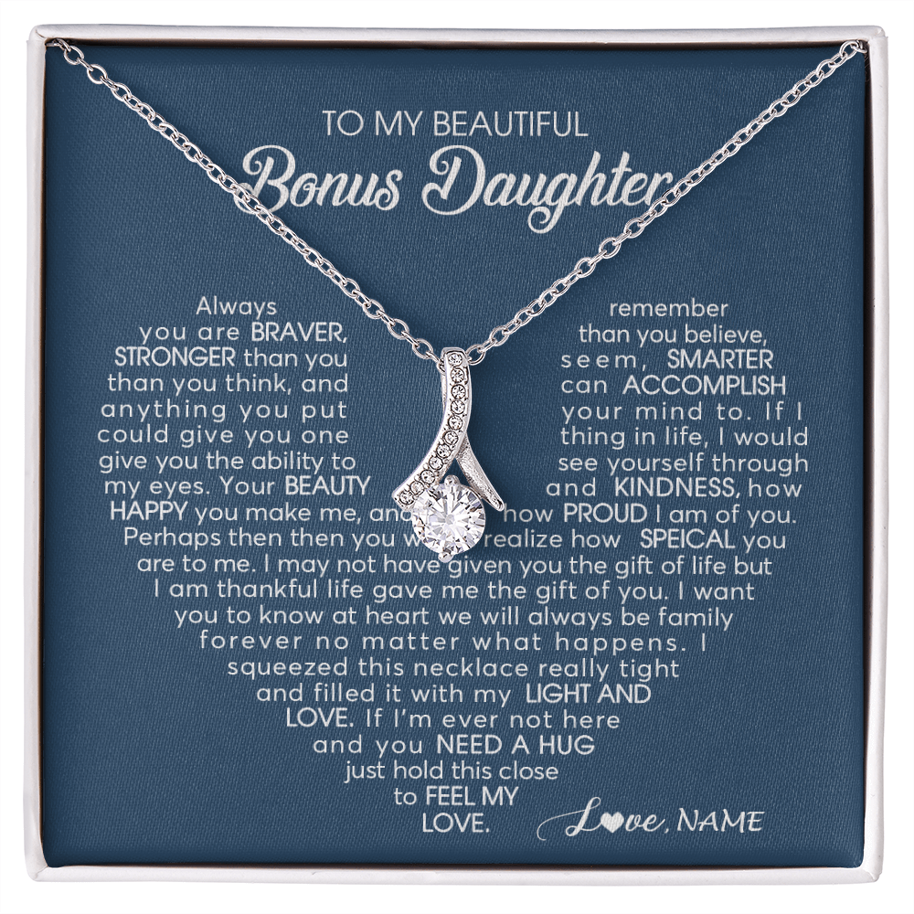 Alluring Beauty Necklace | Personalized To My Beautiful Bonus Daughter Necklace Need A Hug Just Hold This Stepdaughter Pendant Jewelry Birthday Christmas Customized Gift Box Message Card | siriusteestore