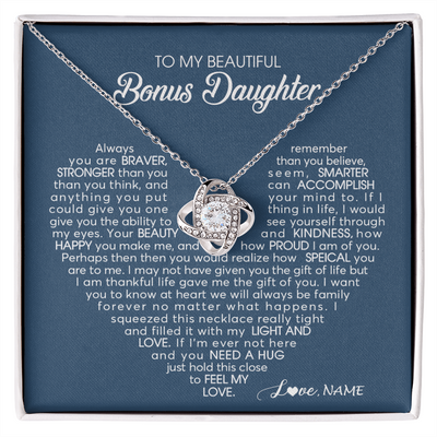 Love Knot Necklace | Personalized To My Beautiful Bonus Daughter Necklace Need A Hug Just Hold This Stepdaughter Pendant Jewelry Birthday Christmas Customized Gift Box Message Card | siriusteestore