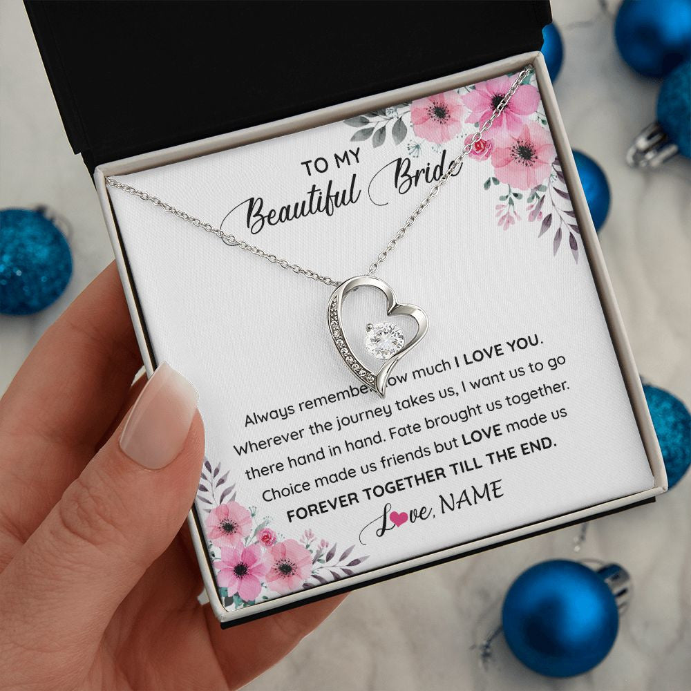 Forever Love Necklace | Personalized To My Beautiful Bride Necklace From Groom To Future Wife Necklace From Husband On My Wedding Day Customized Gift Box Message Card | siriusteestore
