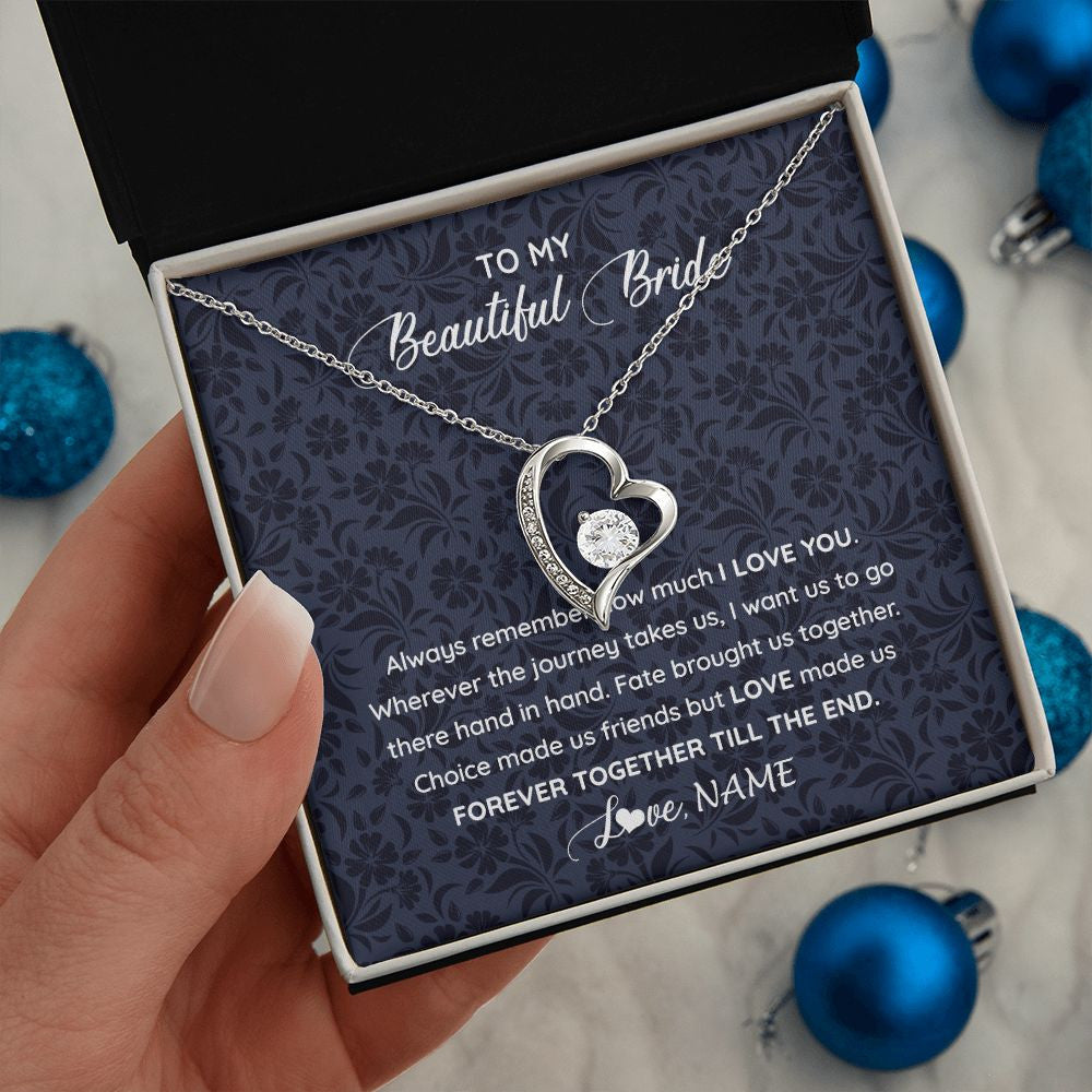 Forever Love Necklace | Personalized To My Beautiful Bride Necklace Groom To Future Wife From Husband On My Wedding Day Customized Gift Box Message Card | siriusteestore