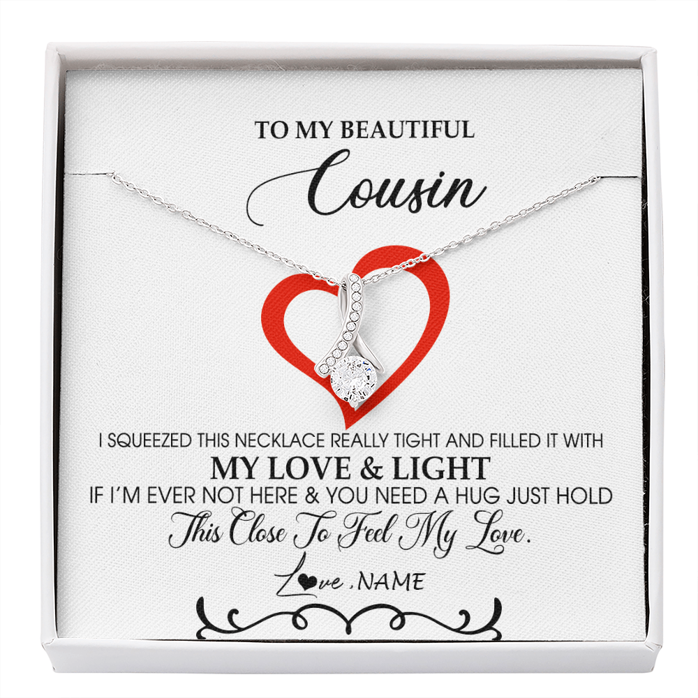 Alluring Beauty Necklace | Personalized To My Beautiful Cousin Necklace From Family Filled With My Love and Light Cousin Pendant Jewelry Birthday Christmas Customized Message Card | siriusteestore