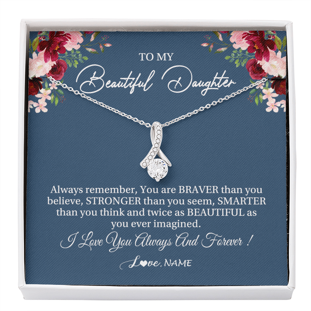 Alluring Beauty Necklace | Personalized To My Beautiful Daughter Necklace From Dad Mom Braver Stronger Smarter Daughter Jewelry Birthday Graduation Christmas Customized Message Card | siriusteestore