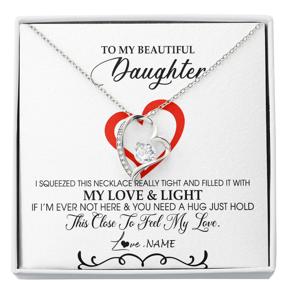 Forever Love Necklace | Personalized To My Beautiful Daughter Necklace From Dad Mom Filled With My Love and Light Daughter Jewelry Birthday Christmas Customized Message Card | siriusteestore