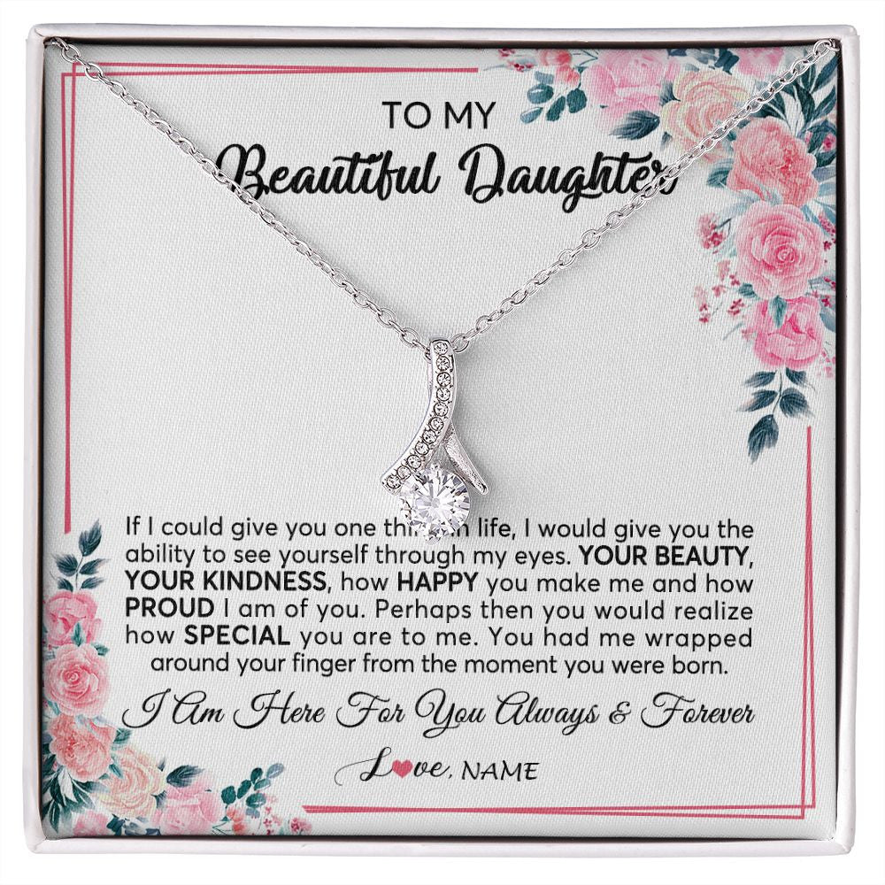 Alluring Beauty Necklace | Personalized To My Beautiful Daughter Necklace from Mom Dad I Am Here For You Floral Daughter Birthday Graduation Christmas Customized Gift Box Message Card | siriusteestore