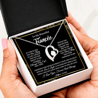 Forever Love Necklace | Personalized To My Beautiful Fiancee Necklace From Fiance Feel My Love For Her Fiancee Birthday Anniversary Valentines Day Christmas Customized Message Card | siriusteestore