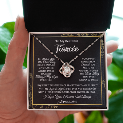 Love Knot Necklace | Personalized To My Beautiful Fiancee Necklace From Fiance Feel My Love For Her Fiancee Birthday Anniversary Valentines Day Christmas Customized Message Card | siriusteestore