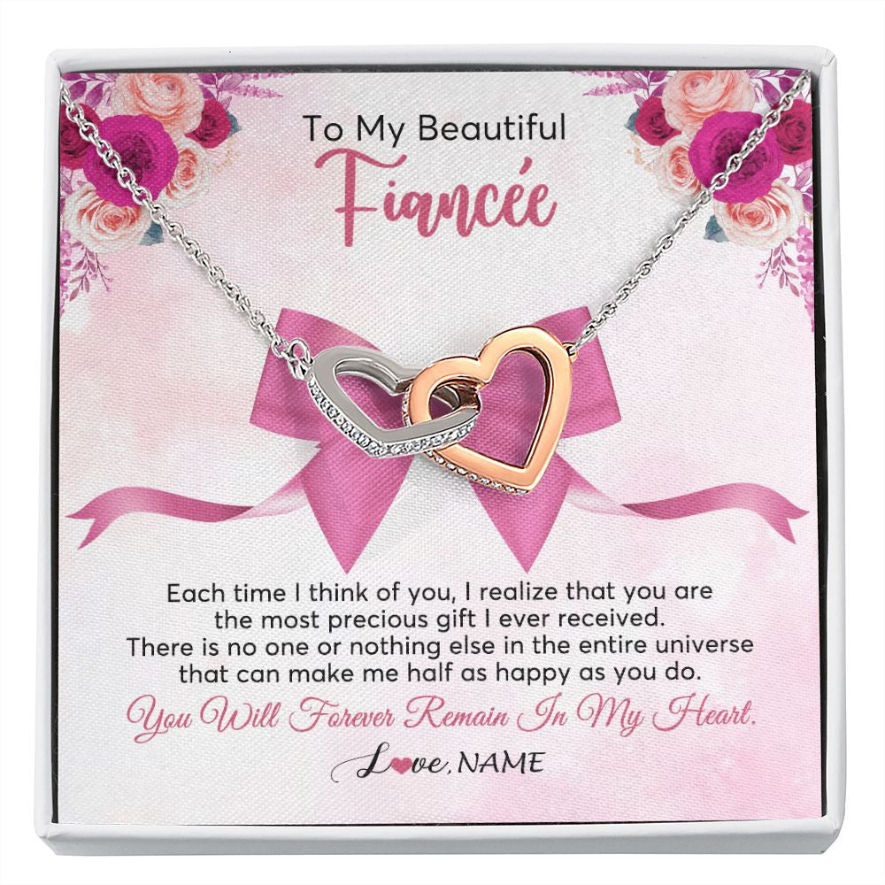 Interlocking Hearts Necklace | Personalized To My Beautiful Fiancee Necklace From Fiance Forever In My Heart Fiancee Birthday Valentines Day Christmas Customized Gift Box Message Card | siriusteestore