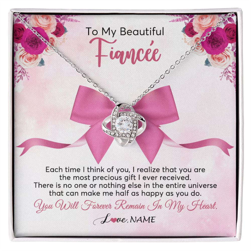 Love Knot Necklace | Personalized To My Beautiful Fiancee Necklace From Fiance Forever In My Heart Fiancee Birthday Valentines Day Christmas Customized Gift Box Message Card | siriusteestore
