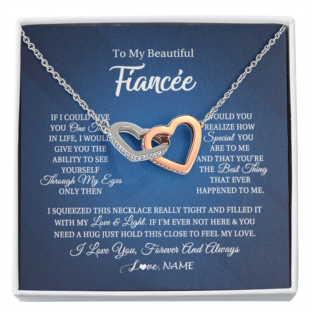 Interlocking Hearts Necklace | Personalized To My Beautiful Fiancee Necklace From Fiance Hold This Close My Love Fiancee Birthday Valentine Day Christmas Customized Gift Box Message Card | siriusteestore