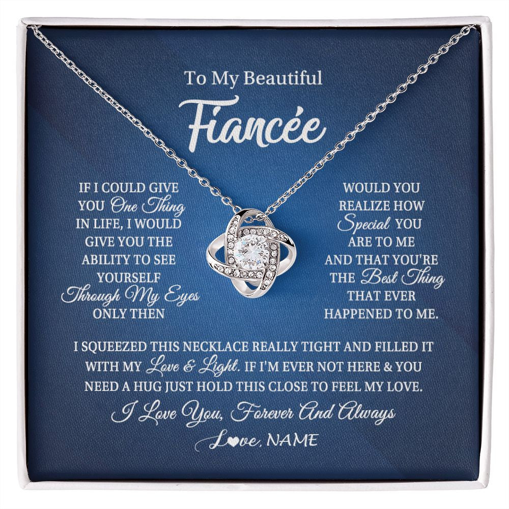Love Knot Necklace | Personalized To My Beautiful Fiancee Necklace From Fiance Hold This Close My Love Fiancee Birthday Valentine Day Christmas Customized Gift Box Message Card | siriusteestore