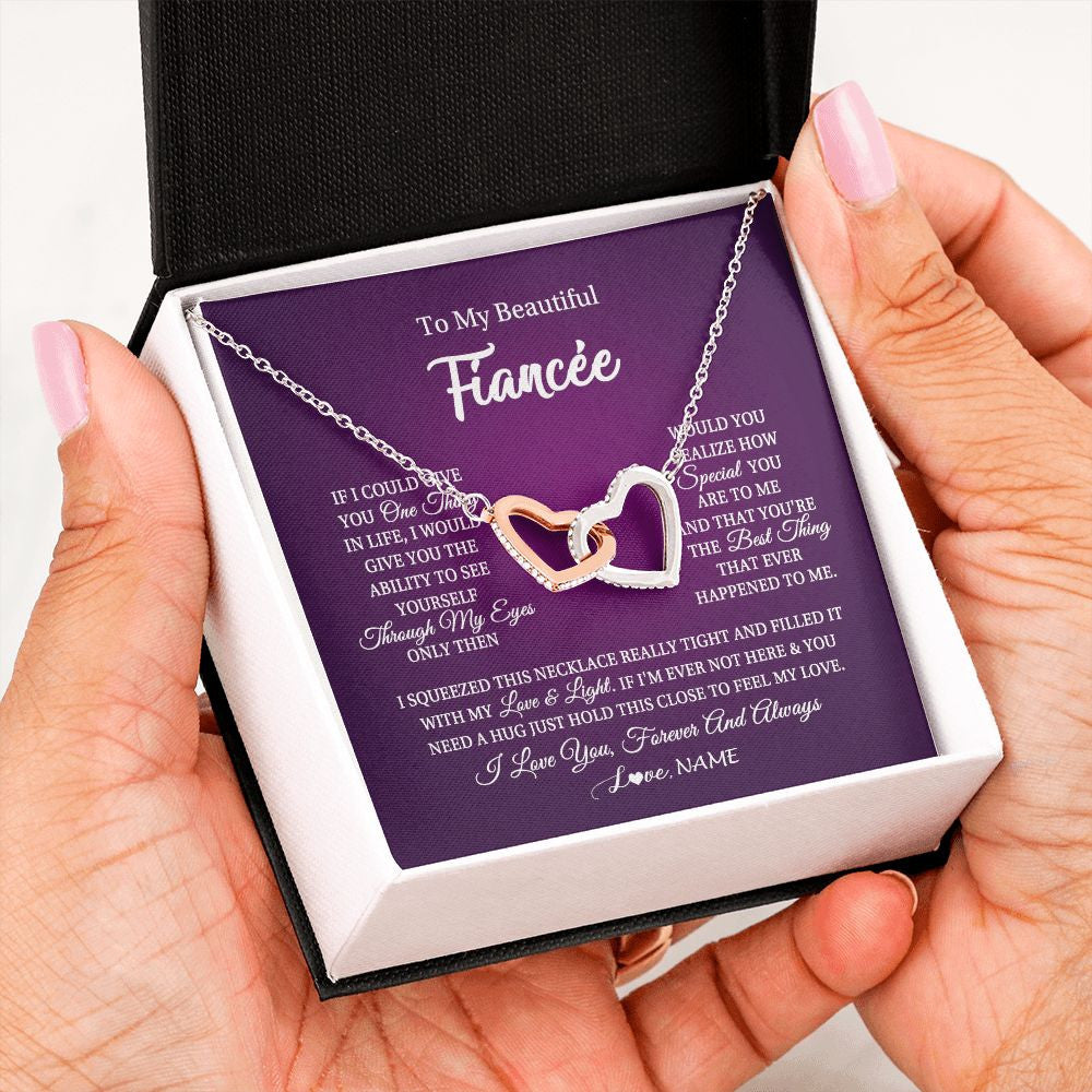 Interlocking Hearts Necklace | Personalized To My Beautiful Fiancee Necklace From Fiance I Love You Fiancee Birthday Valentines Day Christmas Jewelry Customized Gift Box Message Card | siriusteestore